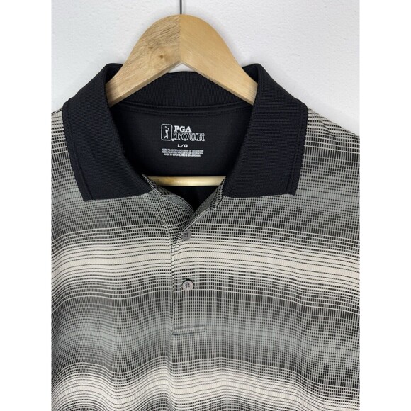 PGA TOUR Polo Shirt Gray White Golf Performance Stretch Comfort Mens Size Large - Picture 2 of 11